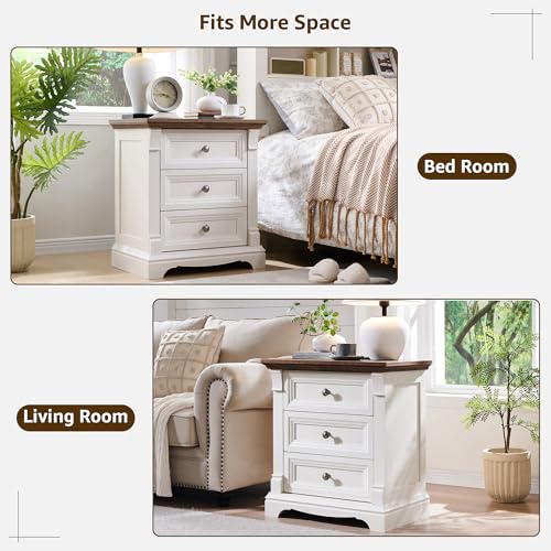 Image of Farmhouse 26 inch Tall Nightstand with Charging Station 23.6 inchW Wood Side Table