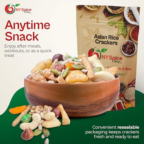 NY Spice Shop Asian Rice Crackers - 1 Pound Rice Snacks - Crunchy, Spicy, Natural & Mixed Rice Crackers - No Artificial Colors