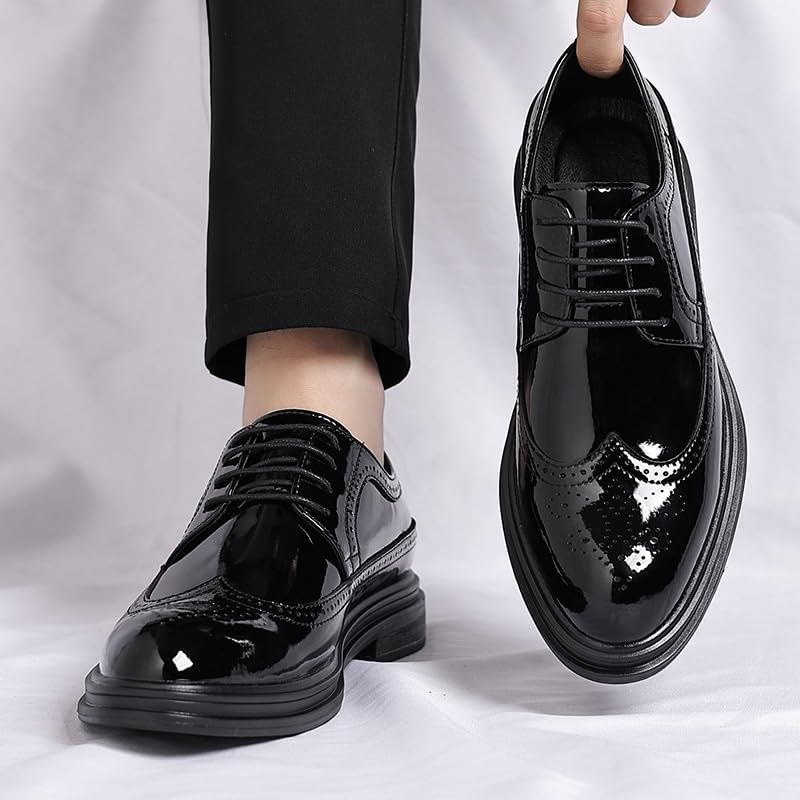 Brown Casual Dress Shoes for Men Lace-up Loafers & Slip-ons Dress Shoes Black Round Toe Soft Rubber Sole Dress Shoes4