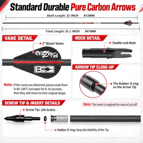 Image of sanlida 100% Pure Carbon Hunting Arrows, Olympic-Grade 10 Spines Deflection (Unique), 0.001 inch /0.003 inch /0.006 inch Straightness, Buy 12 Get 12 Free /Buy 6 Get 6 Free, for Compound & Recurve Bows (12 /24PCS)