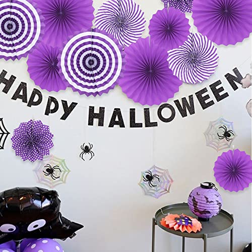 Image of LRCXL 12PCS Party Hanging Paper Fans Set, Fiesta Round Pattern Paper Garlands Decoration Party Supplies for New Year Baby Shower Birthday Wedding Graduation Events Accessories(Purple)