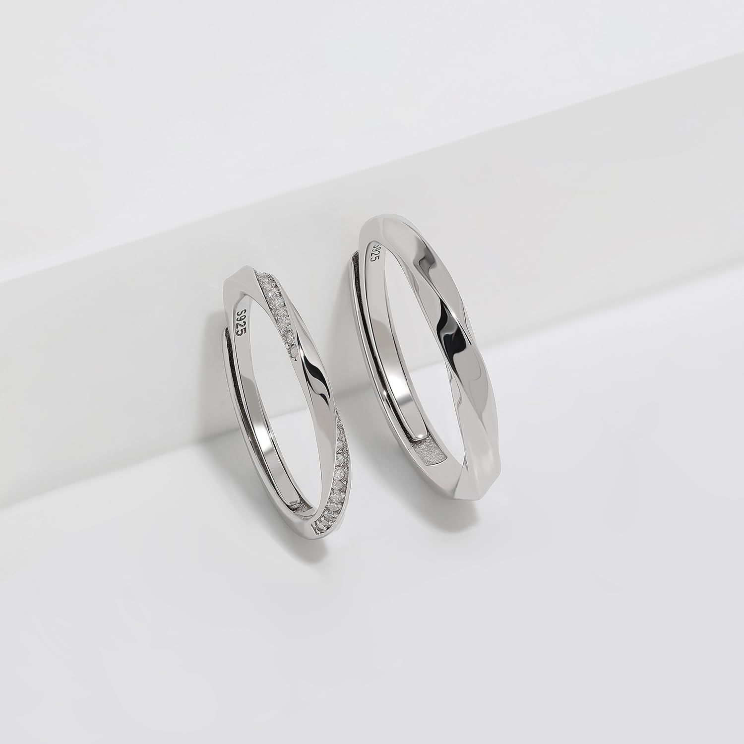 Meissa Anillos para Hombre de Plata 925 Anillos Pareja de Compromiso Ajustable con Circonita Cúbica Anillos de Boda Joyas de Boda (Juego de Dos Anillos)