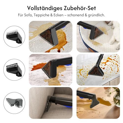 Blutan B Fluffy N6 Kit (mit Reinigungsmittel) Waschsauger,Polsterreiniger-Gerät Nass trockensauger 18 kPa, 600 W, 3in1 Reinigung für Sofas, Polstermöbel & Teppiche, 2,3 L+1,2 L,Weichbürsten,Fugendüse