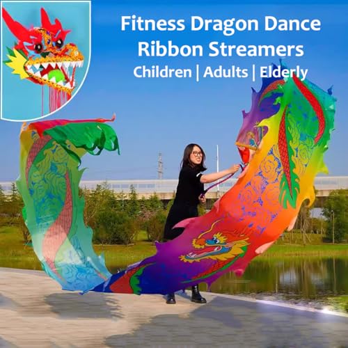Cinta De Baile De Dragón, con Cabeza De Dragón Real 3D Wu Long Y Cuerda for Columpio Conjunto De Ejercicios for Lanzar Al Aire Libre(Size:10m/33ft)