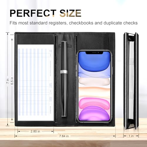 Image of CASMONAL Checkbook Covers for Personal Checkbook Holder RFID Premium Vegan Leather Checkbook Cover for Duplicate Checks