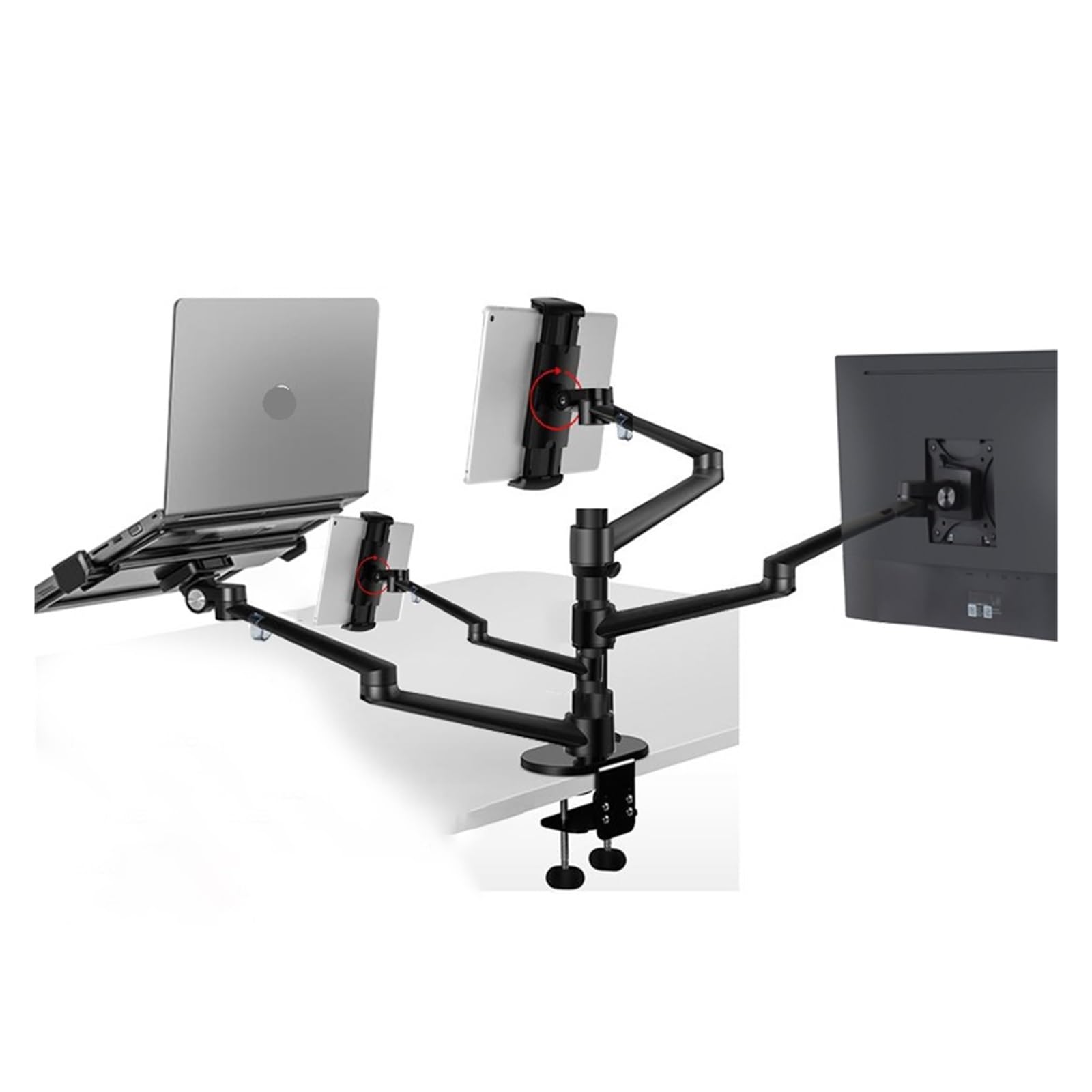 TKJfdTY Ol-4L Aluminum Height Adjustable Desktop Dual Arm 17-32 Inch Monitor Holder+12-17 Inch Laptop Holder Stand Full Motion Mount Arm，Black