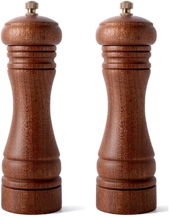 Kit 2 Moedores de Pimenta e Sal em Madeira, Ajustável, 16 cm, Marrom – Conjunto com 2 Peças Premium