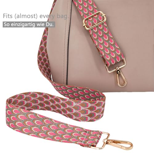Image of Replacement Purse Strap Shoulder Strap Adjustable Crossbody Strap for Women Crossbody Wide Shoulder Bag, Pink Feathers-gold Hardware, 28-51 inches