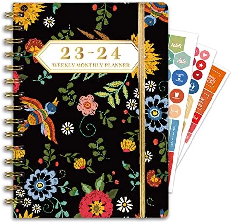 Ymumuda 2023-2024 Planner, 12-Month Weekly Monthly Planner from JUL.2023 to JUN.2024, 8.4" X 6", Spiral Planner Notebook with Stickers, Elastic Closure, Inner Pocket, Coated Tabs, Floral 08