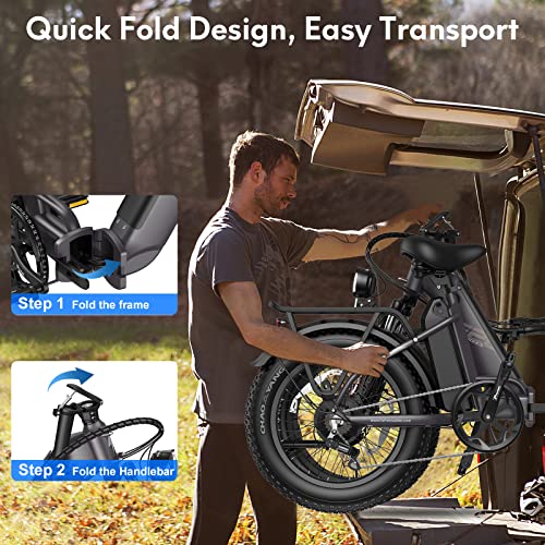 Fafrees Official Electric Bike, Folding E-Bike 48V 10.4Ah*2 Batteries, 160KM Range, FF20 Polar 20" x 4.0" Fat Tires Electric Bicycle for Adults, Aluminum Frame, 150KG Load - Image 5