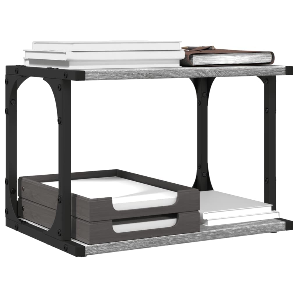Soporte para impresora enrollable con 2 estantes en roble Sonoma, 41 x 28 x 33,5 cm, mueble de oficina con 2 estantes y ruedas, mesa de impresora con ruedas para uso flexible
