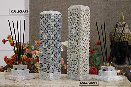 KC KULLICRAFT Handcrafted Marble Soapstone Incense Holder Agarbatti Stand - Set of 2