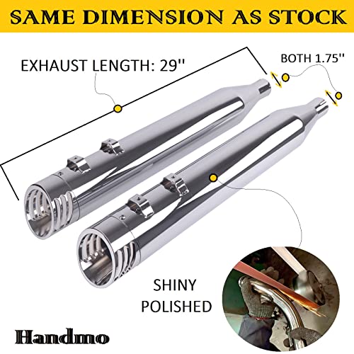 Slip On Mufflers For Harley Tri Glide Trike Models By Handmo, Chrome Slash 4.0'' Exhaust Pipes For Harley Trike Models' Stock Headers(20C-Chrome) #TOP2