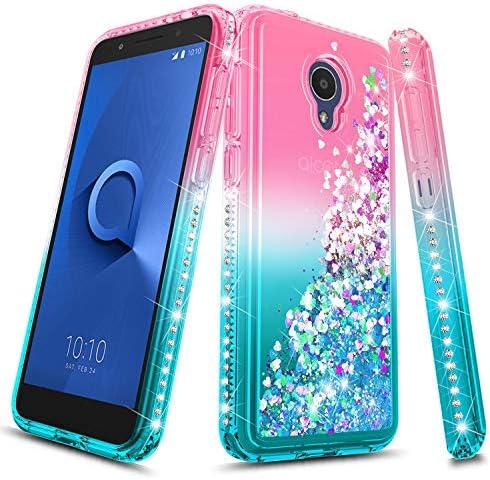Alcatel TCL LX Case (A502DL), Alcatel Avalon V (Verizon Wireless)/1X Evolve/IdealXTRA, NageBee Glitter Liquid Waterfall Floating Sparkle Shiny Bling Diamond Girls Kids Women Cute Case -Pink/Aqua