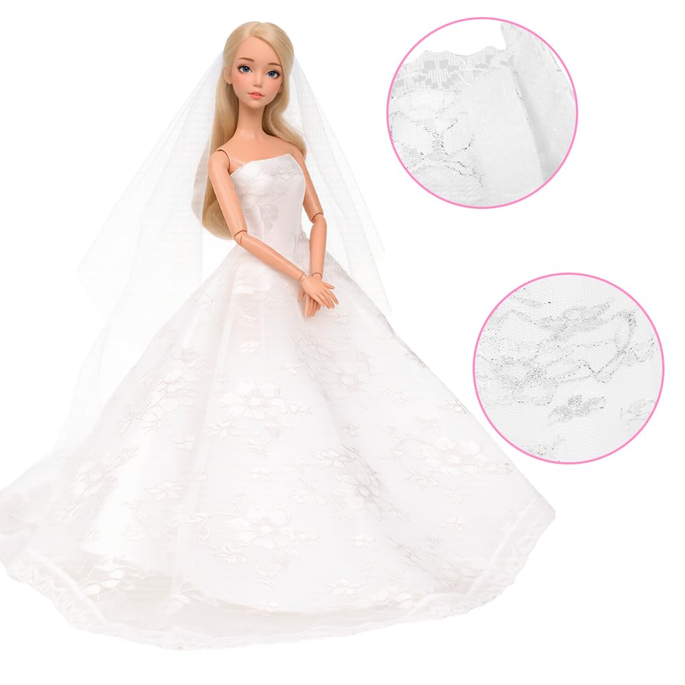 Barwa Princess Evening Party Clothes Wears Dress Outfit Set for Barbie Doll with Veil