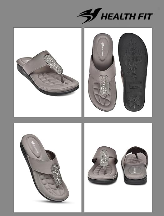 Image of HEALTH FIT EXTRA SOFT Women's Comfortable Memory Foam Doctor Slippers /Flip-Flops|Fashionable Casual & Stylish|Lightweight & Breathable|Outdoor Synthetic Casual Chappals Sandals Ladies & Girls HF23