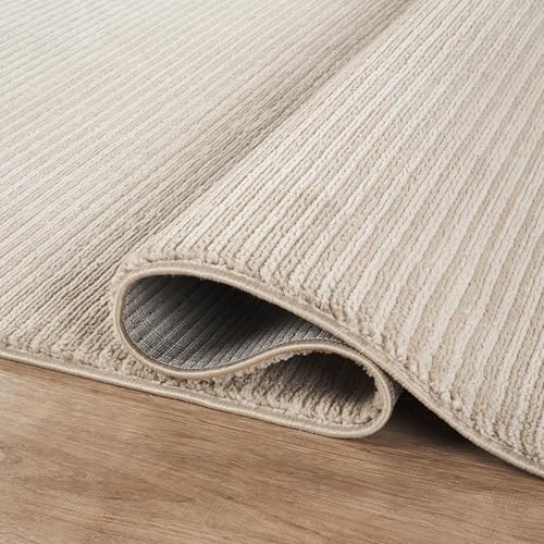 Tapete decorativo Abani 5' x 8' crema diseño a rayas miniatura 6