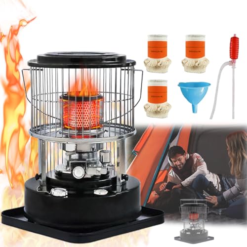 Petroleumofen für Innenräume, Petroleum Heizung, Tragbarer Petroliumheizer, 2600 W Leistungsheizung, 360 ° Surround-Heizung,für Camping Zeltheizung Kochen (3 * Docht) - Schwarz