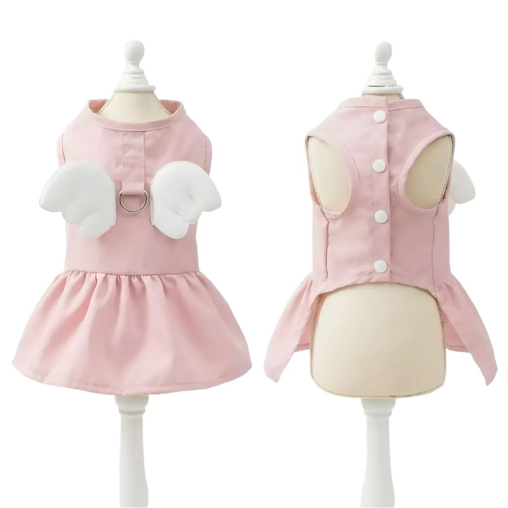 Robe pour chien de petite taille rose avec anneau laisse sécurisé