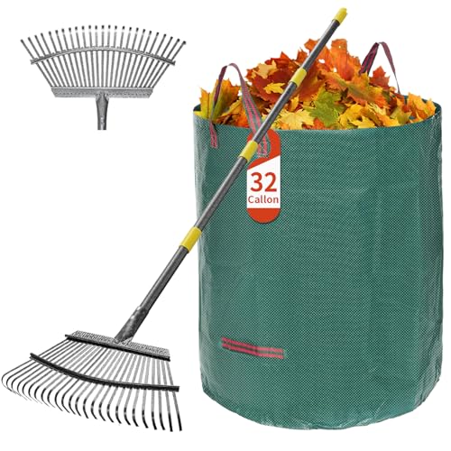 Vorhomness Garden Leaf Rake Set with 25 Tines & Reusable Bag