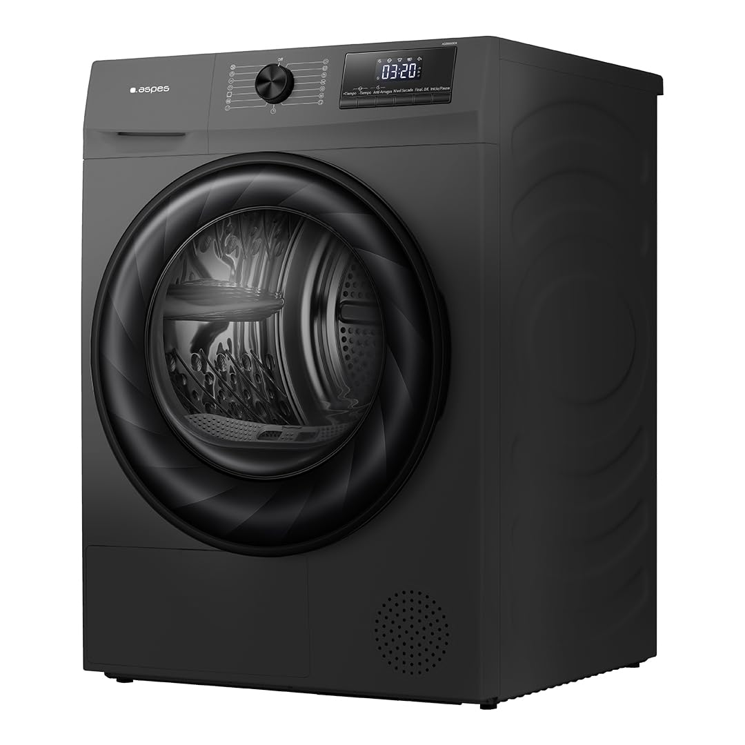 Aspes Secadora Bomba Calor 8Kg, Carga Frontal, Inox, ASB800DDX. 650W, 15 Programas, Función Antiarrugas, Tambor Waterdrop, Control Display LED, Eficiencia Energética Clase D