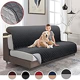 MOYMO Reversible Futon Cover, Durable Futon Slipover with 2 Inch Strap, Futon Protector with Pockets, Machine Washable Futon Covers for Dogs, Children, Pets,Kids(Futon:Dark Grey/Beige)