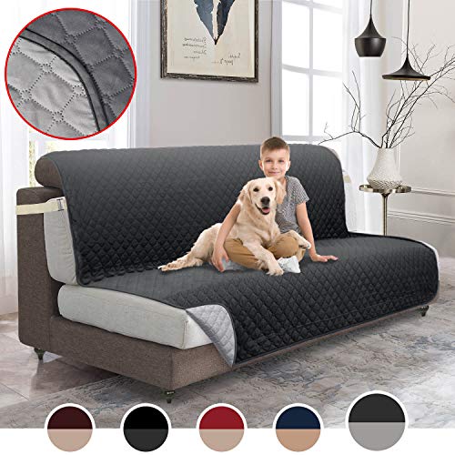 MOYMO Reversible Futon Cover,Futon Slipover with 2 Inch Strap, Futon Protector with Pockets, Machine Washable Futon Covers for Dogs, Children, Pets,Kids(Futon:Dark Grey/Beige)