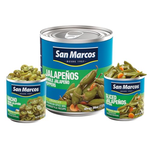 Image of San Marcos Nacho Jalapenos, 7 oz + San Marcos Sliced Jalapeno Peppers, 7 oz + San Marcos Whole Jalapeno Peppers, 26 Oz