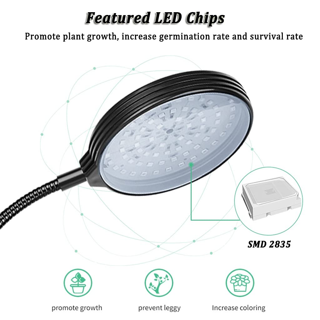 Luz de Crecimiento de Espectro Completo para Plantas de Interior, Luz de Planta LED con Espectro Rojo y Azul, 3 Modos de Cambio, 5 Brillo Regulable, para Jardín, Casa, Oficina, Semillas