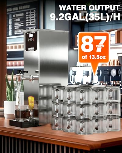 Image of WantJoin Hot Water Dispenser - Commercial Water Boiler 35L(9.2 GAL) /H Step-Heating Adjustable Temperature Control 32F - 212F for Coffee Boba Tea Shop Office, Silver