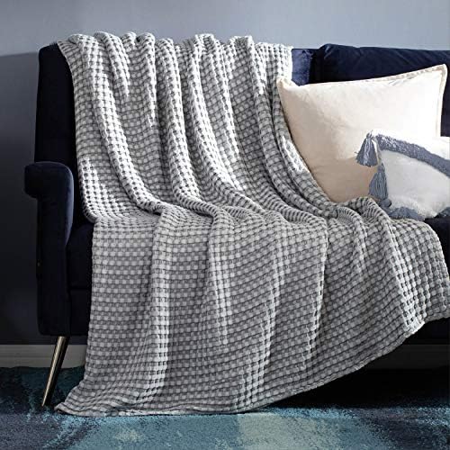 Bedsure Cooling Bamboo Waffle Weave Blanket - Soft, Lightweight and Breathable Throw Blankets for Hot Sleepers, Luxury Cotton Throws for Bed, Couch and Sofa, Grey 50x70Inches
