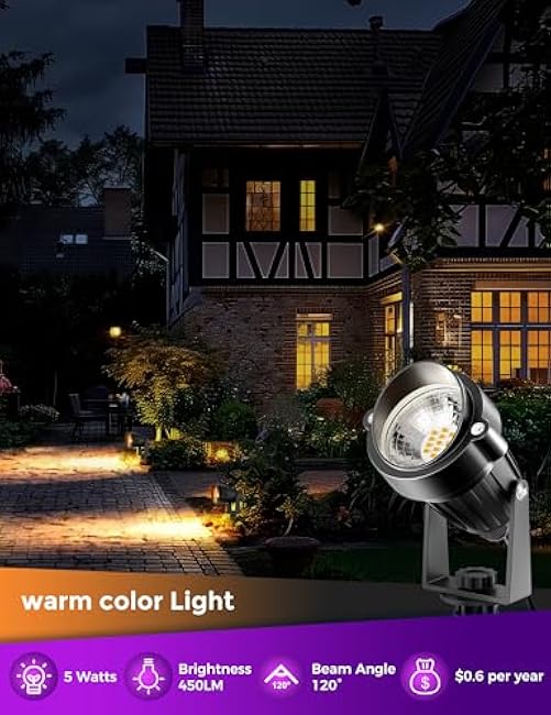 JandCase Outdoor Spotlights, 5W Dusk to Dawn Outdoor Lighting, IP66 Waterproof LED Spot Lights, 3000K Warm White, Outdoor Landscape Lighting for Garden Pathway, 2 Pack