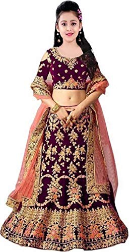 CRAQLIN Girls Taffeta Silk Semi Stitched Lehenga Choli Dandiya special