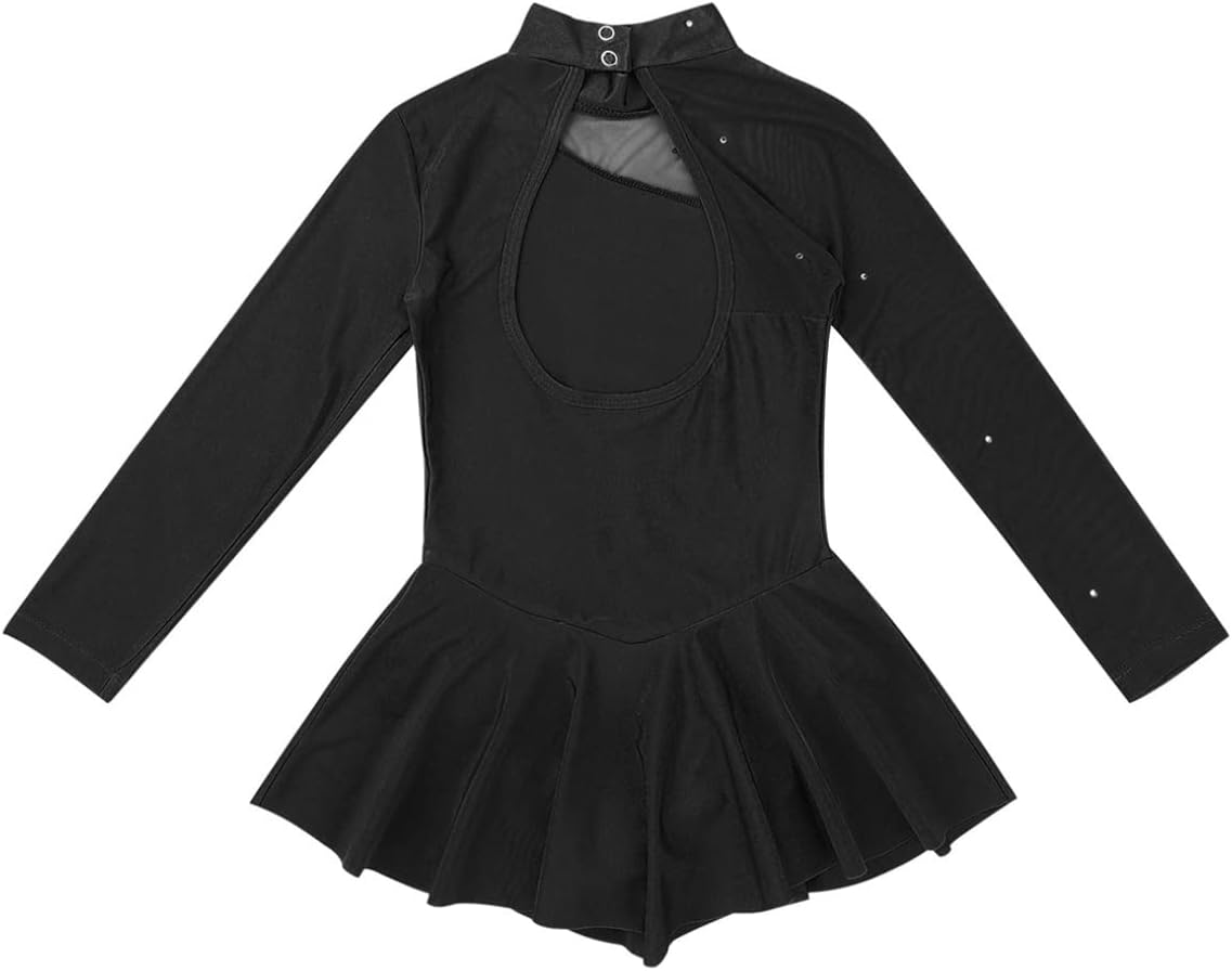 ranrann Kids Girls Long Sleeves Figure Ice Skating Dress Ballet Dance Leotard Mock Neck Gymnastic Jumpsuit