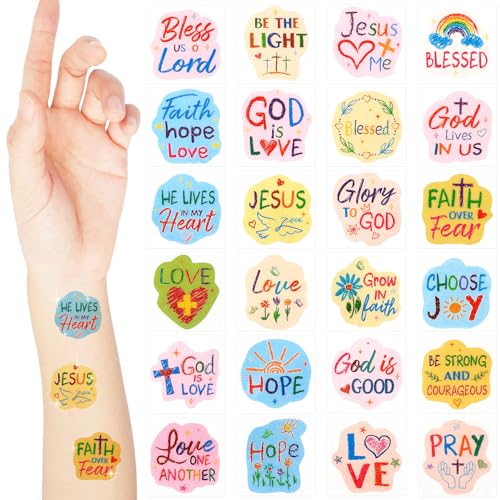 Landhoow 240 Pcs Religious Christian Tattoos Temporary for Kids Glitter Face Tattoos Cool Body...