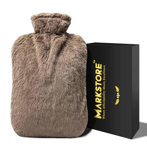 Hot Water Bottle with Soft Cover 2 Liter Premium PVC Hot Water Bag for Cramps Neck Shoulders Pain Relief Hot Cold Pack for Hot and Cold Therapy and Feet Warmer (Brown)