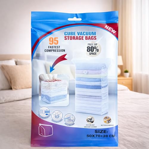 Image of CLAPONE 1 Pack Vacuum bags for clothes /Space Vacuum Bags for Travel & Home /Vacuum Sealer Bags /Comforters /Blankets /Bedding Bags /Storage Bags /Pillow Storage Bag (Size 50X70)
