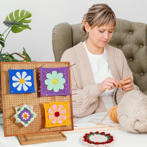 Image of HHSarioneiro 15.6 inch Crochet Blocking Board with 16 Pins /Pegs, Blocking Boards for Crochet Projects, Wooden Crocheting Accessories Gifts for Crocheters