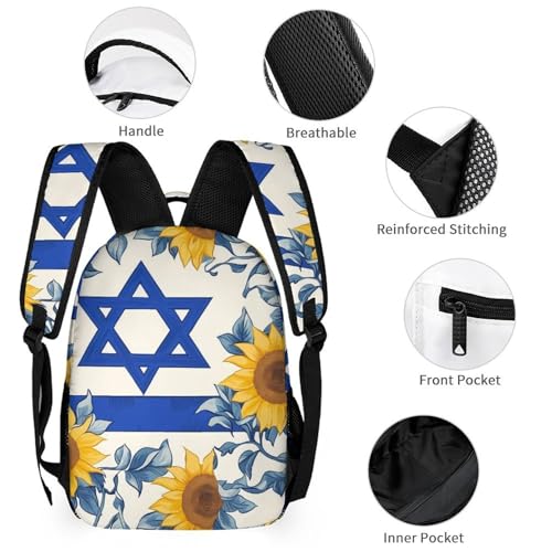 Israel Flag Israeli Star Sunflowers 3 PCS Backpack Set Casual Daypack with Insulated Lunch Bag & Pencil Case3