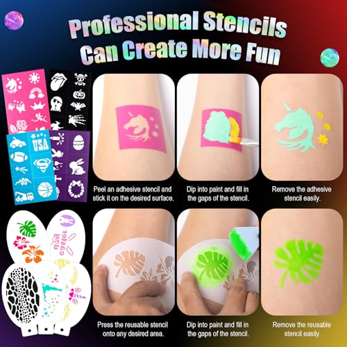 Image of Face Painting Kit for Kids, 36 Colors XL Face Paint Makeup Palette, Non-Toxic and Hypoallergenic| with Stencils, Book, Easy to Use and Safe for Kids, Fun for Halloween, Party, School Event