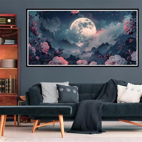 5D Diamond Painting Fiori Bianchi Diamond Painting Kit Completo Luna Diamond Painting Grandi Dimensioni 30x60cm, Full Diamantini Crystal Art Bambini Painting Kit for Wall Decor, Regalo Donna Z-1412