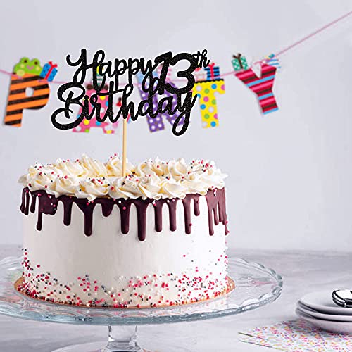 Image of FestikoBlack Glitter 13th Happy Birthday Cake Topper Boys Girls Food Picks for Celebrating Thirteen Years Old Birthday Anniversary Party Decorations Supply