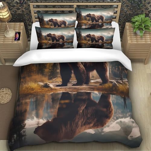 Housse de couette ours sauvage 140x200 parure lit microfibre - 5