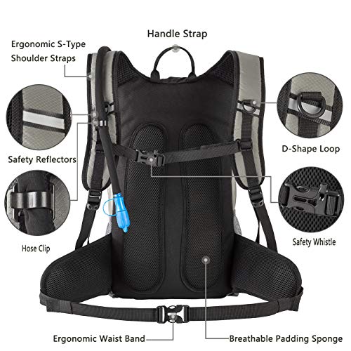 RUPUMPACK Insulated Hydration Backpack Pack with 2.5L BPA Free Bladder, Lightweight Daypack Water Backpack for Hiking Running Cycling Camping, Commuter, Fits Men, Women, Kids, 18L (Light Grey)