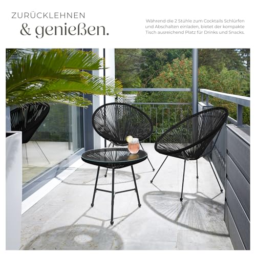 tectake® Set 2X Stuhl 1x Beistelltisch Acapulco, Gartenstuhl, Gartenstühle im Retro Design, Indoor und Outdoor Sessel für Garten, Wintergarten, als Terrassenstühle oder Balkon Sessel - schwarz 4