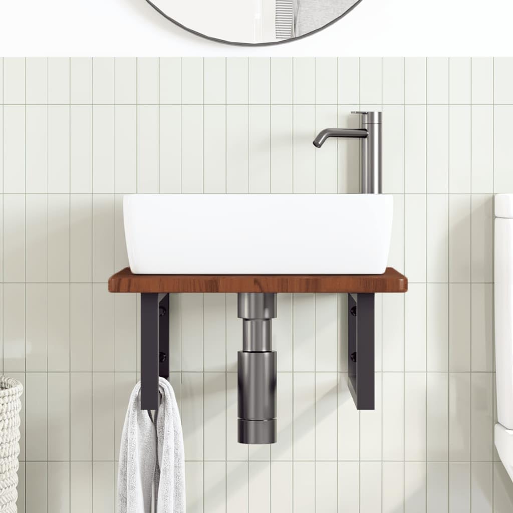 Piano per lavabo, 50 x 50 cm, in rovere massiccio, con supporto in acciaio, colore nero, design moderno, robusto e durevole, salvaspazio, per bagno, ospiti, WC, cucina