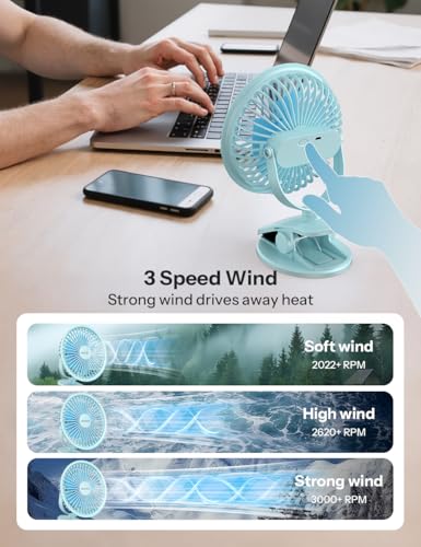 Image of UN1QUE Portable Fan,1800mAh Rechargeable Mini Table Fan,Small Desk Fan 3 Speed,Brushless Motor 3000RPM High Speed Usb Fan,Quiet Clip Fan for Office Kitchen Stroller Camping