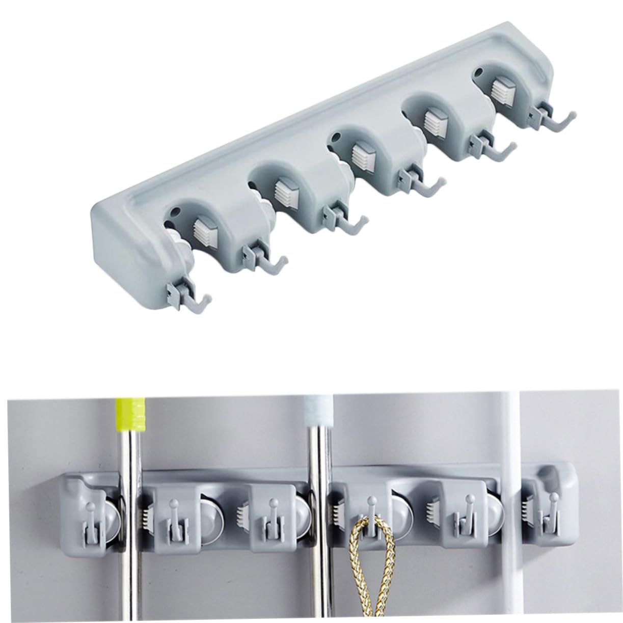 Multifunktionaler Wandhalter Mopphalter Besen Organizer Grau 5 Positionen 6 Haken Mit Schrauben Zur Wandmontage Für Küche Garten Garage Waschküche