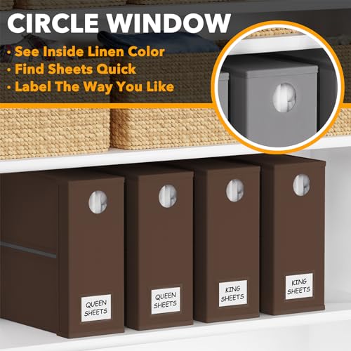 Image of SpaceAid 4 Pack Bed Sheet Organizers and Storage, Foldable Sheet Organizer for Linen Closet, Sheets Set Folder Keeper with Window XL (Queen & King Size) Bedding Container (Brown, 4 Pack)