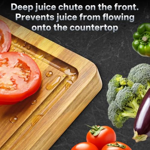 Set de 3 tablas de cortar Premium de bambú para cocina – bloques de corte rectangulares duraderos con ranuras profundas para jugos y asas integradas, perfectos para carne, verduras y charcutería miniatura 2